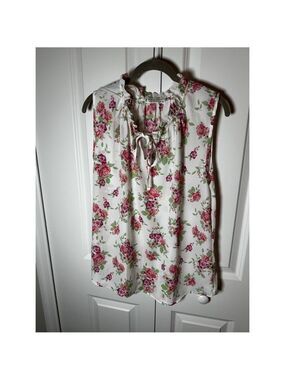 Jon & Anna White Pink Floral Sleeveless Blouse XL